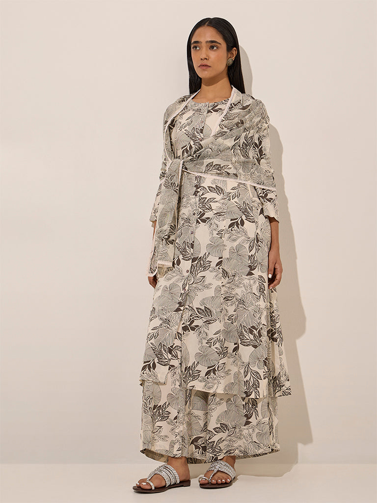 Zuba Black Botanical Printed Cotton Palazzos - Image 3