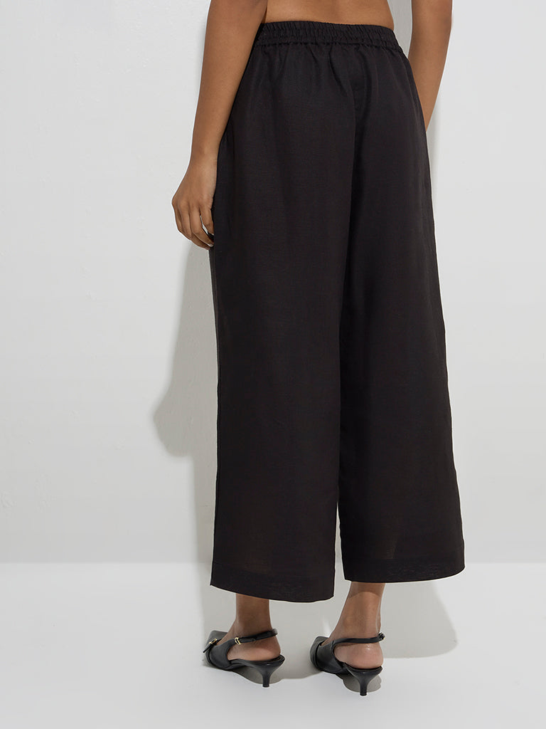 Zuba Black Solid Cotton-Blend Palazzos - Image 2