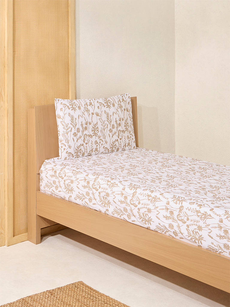 Westside Home Beige Design Single Bed Flat Sheet and Pillowcase Set - Image 2
