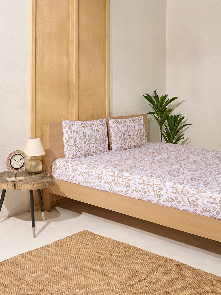 Westside Home Beige Design Queen Bed Flat Sheet and Pillowcase Set