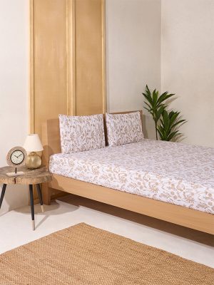 Westside Home Beige Design King Bed Flat Sheet and Pillowcase Set