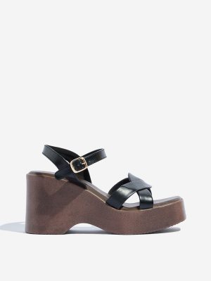 LUNA BLU Black Multi-Strap Wedge Heel Sandals