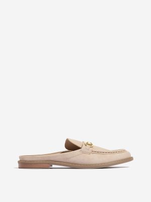 LUNA BLU Beige Chain-Detailed Faux-Suede Mule Shoes