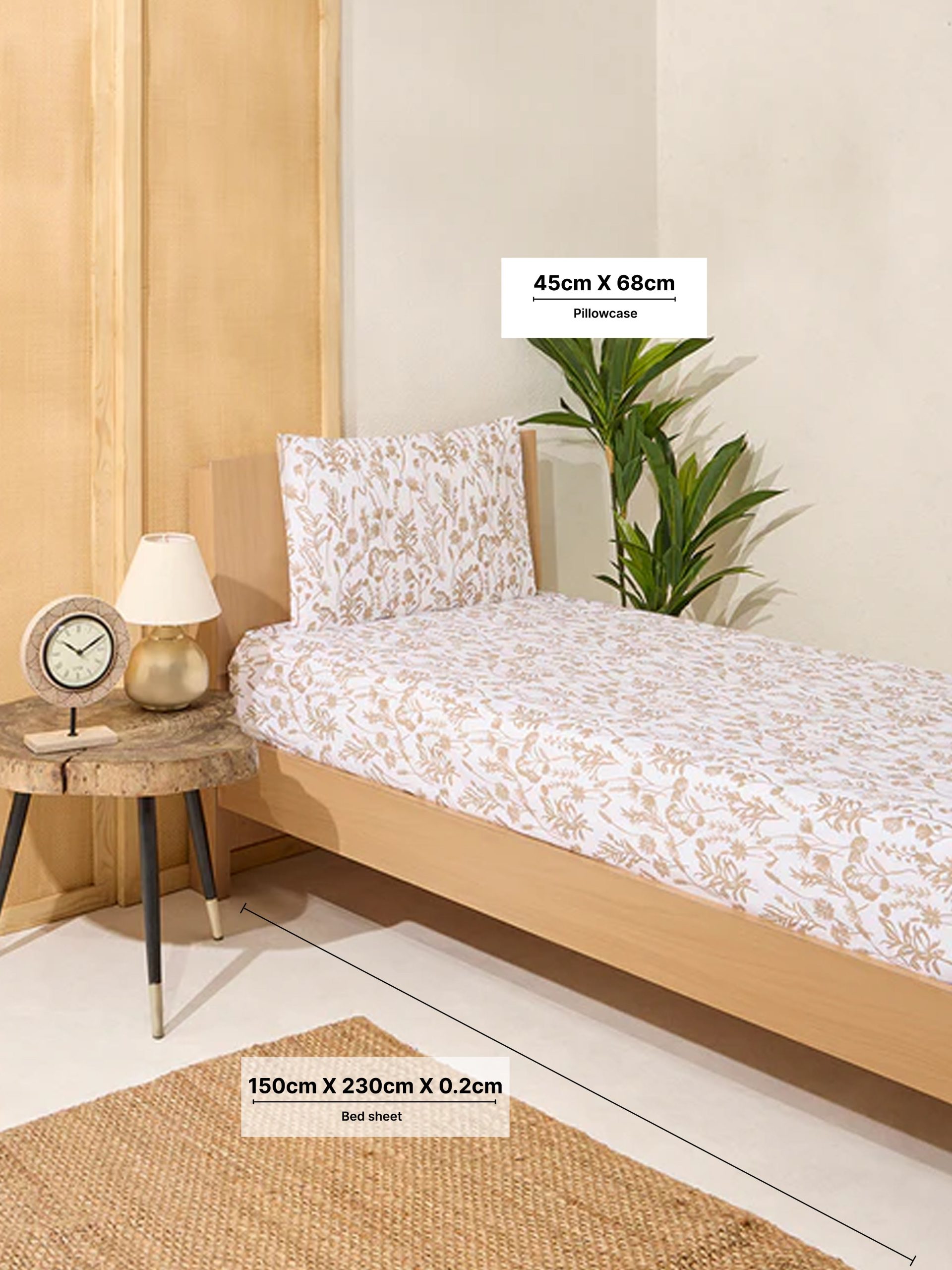 Westside Home Beige Design Single Bed Flat Sheet and Pillowcase Set - Image 4