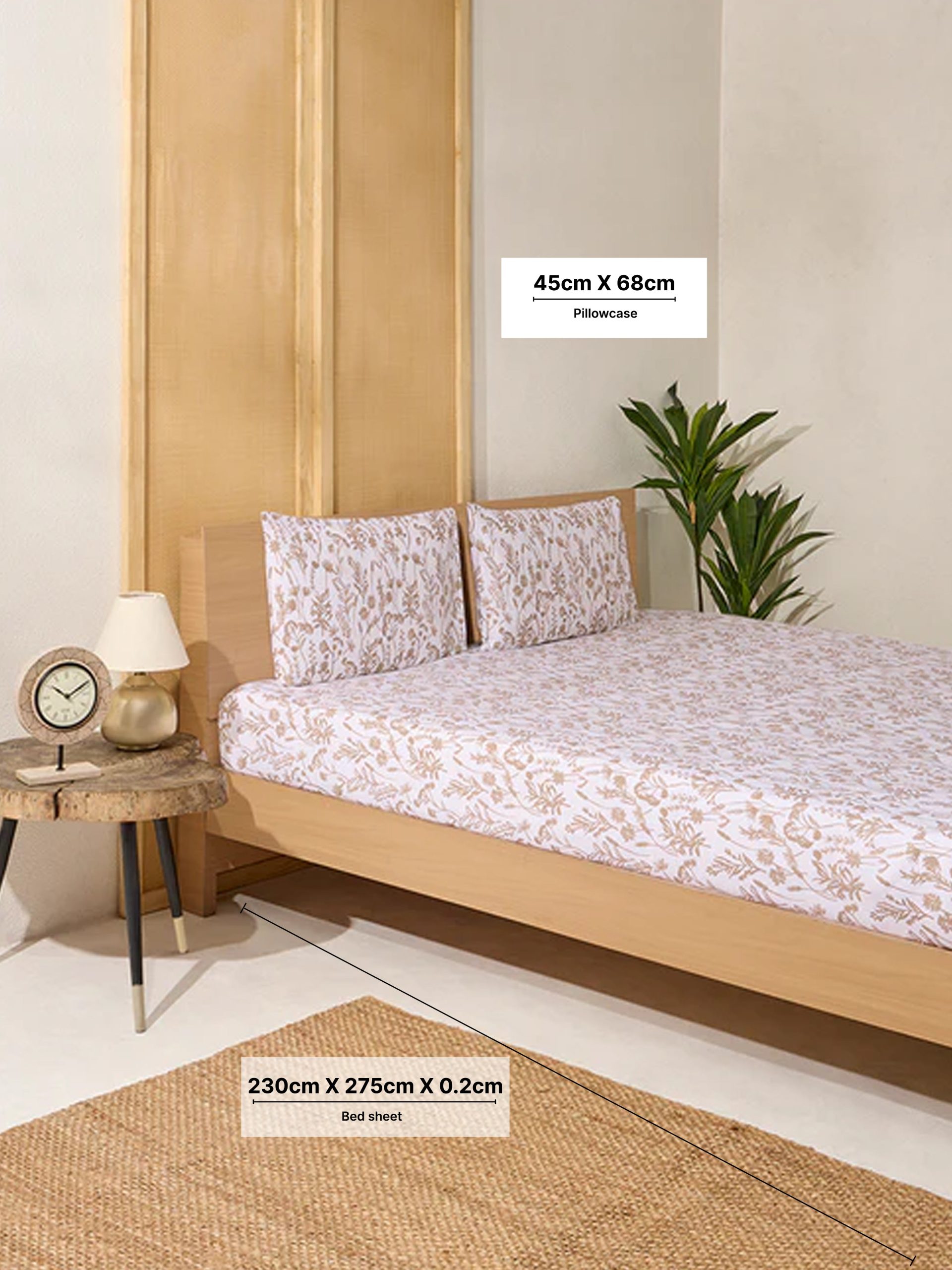 Westside Home Beige Design Queen Bed Flat Sheet and Pillowcase Set - Image 4