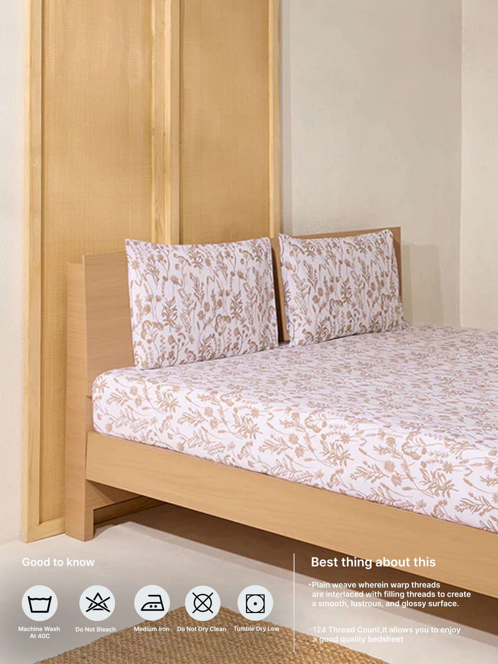 Westside Home Beige Design Queen Bed Flat Sheet and Pillowcase Set - Image 5