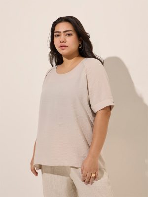Gia Beige Crinkle-Textured Top