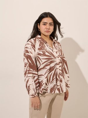 Gia Brown Leaf Printed Blouse