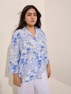 Gia Blue Tropical Printed Shirt