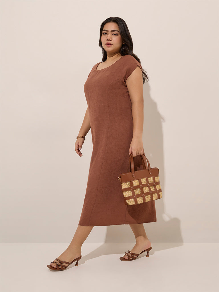 Gia Brown Crinkle-Textured A-Line Dress - Image 3