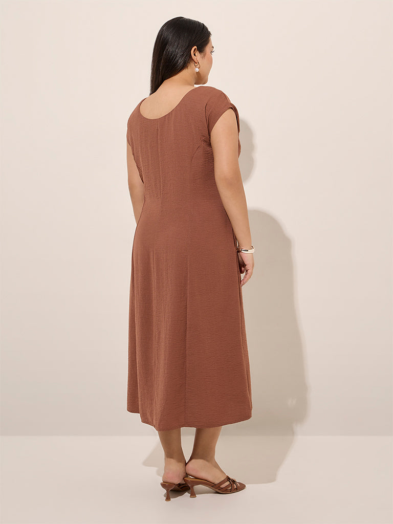 Gia Brown Crinkle-Textured A-Line Dress - Image 4