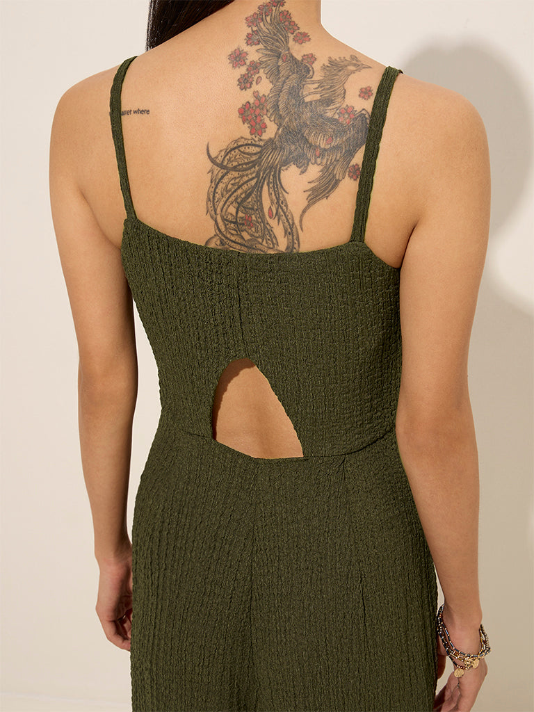 Nuon Olive Textured Jumpsuit - Image 2