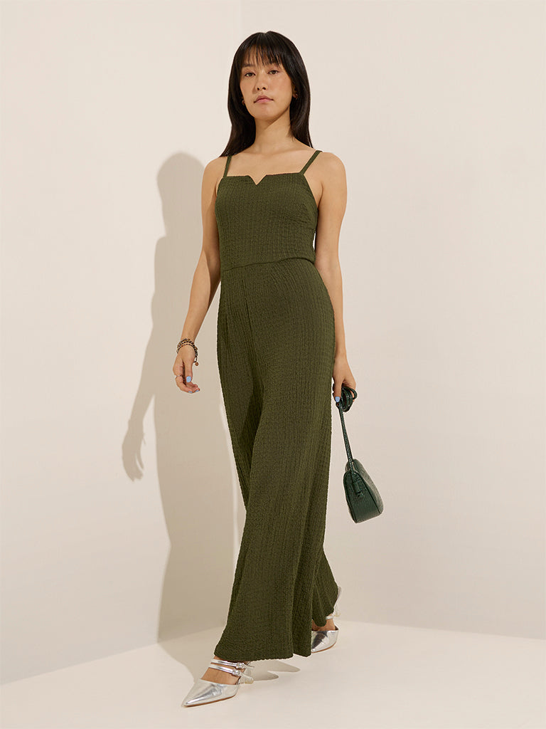 Nuon Olive Textured Jumpsuit - Image 3