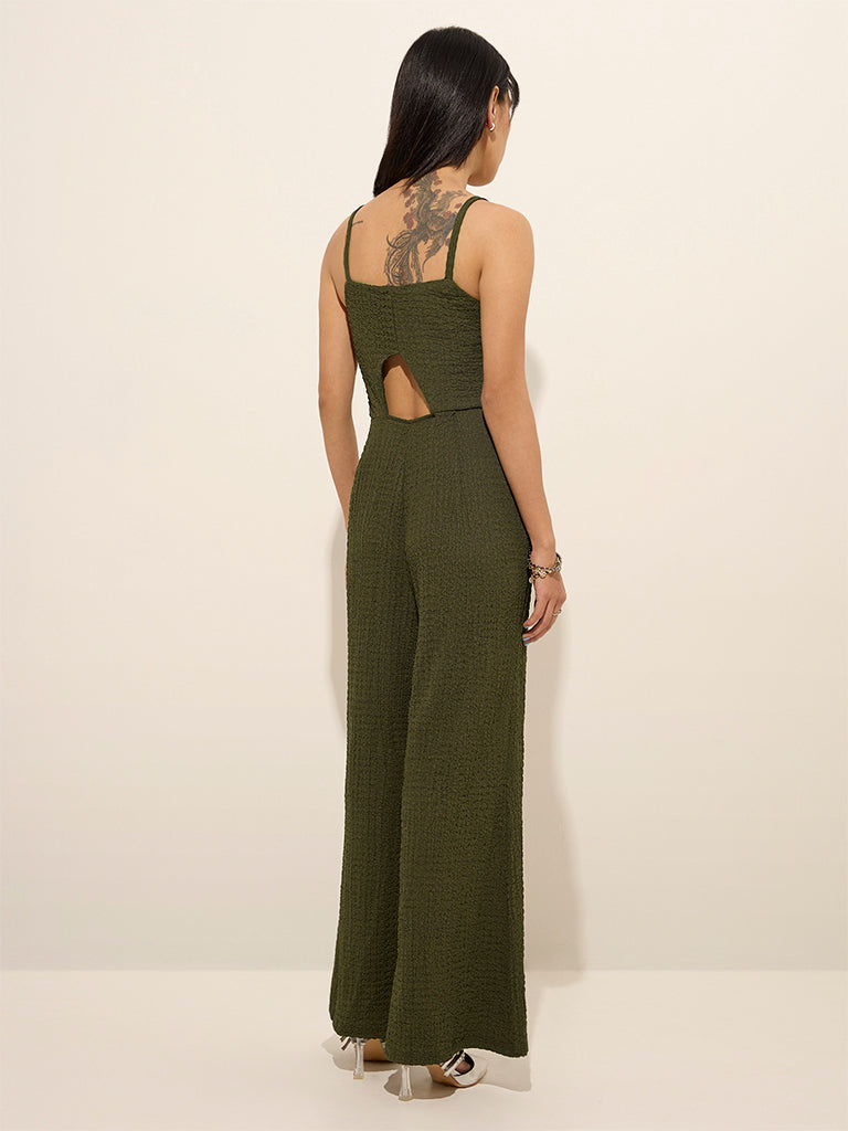 Nuon Olive Textured Jumpsuit - Image 4