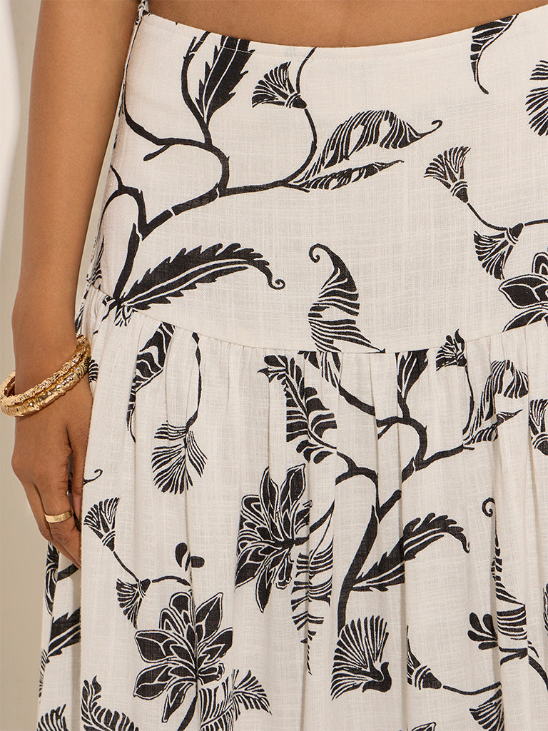 LOV White Floral Design High-Rise Cotton Skirt - Image 2