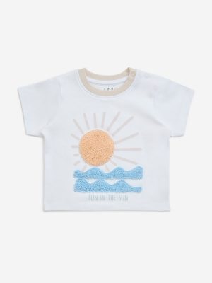 HOP Baby White Embroidered Cotton T-Shirt