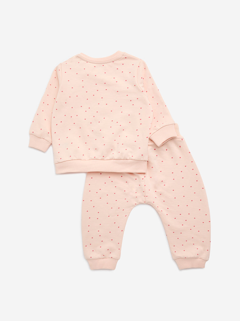 HOP Baby Peach Printed Cotton Sweatshirt and Pants Set - Image 2
