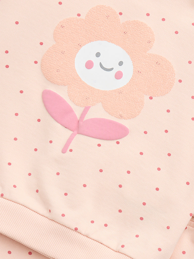 HOP Baby Peach Printed Cotton Sweatshirt and Pants Set - Image 3
