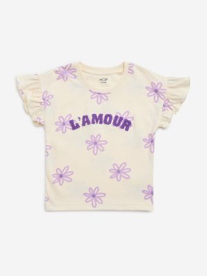 HOP Kids Light Yellow Floral Pattern Cotton T-Shirt