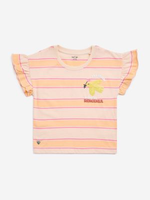 HOP Kids Peach Striped Cotton T-Shirt