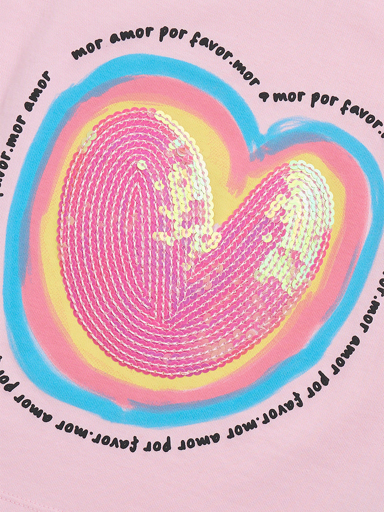 HOP Kids Pink Sequin Embellished Cotton T-Shirt - Image 4