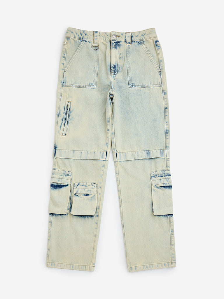 Y&F Kids Light Blue Faded Straight-Fit Mid-Rise Jeans