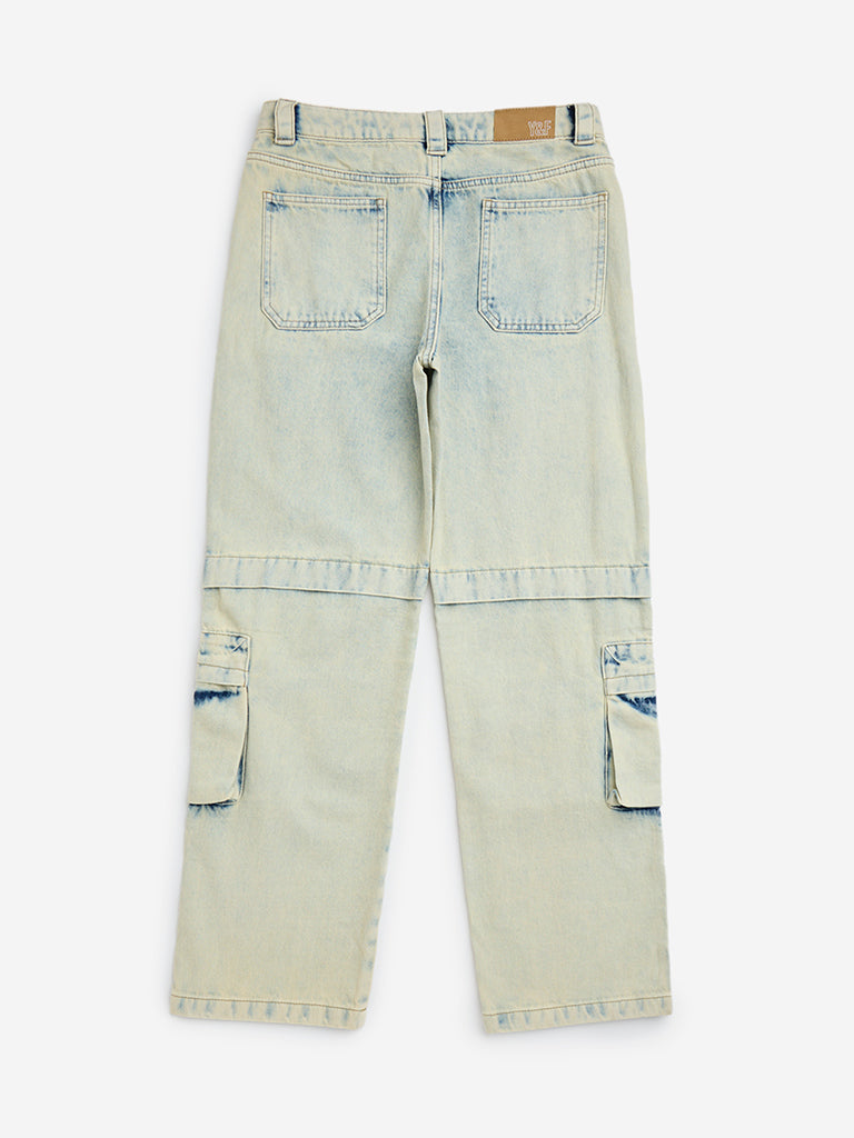 Y&F Kids Light Blue Faded Straight-Fit Mid-Rise Jeans - Image 3