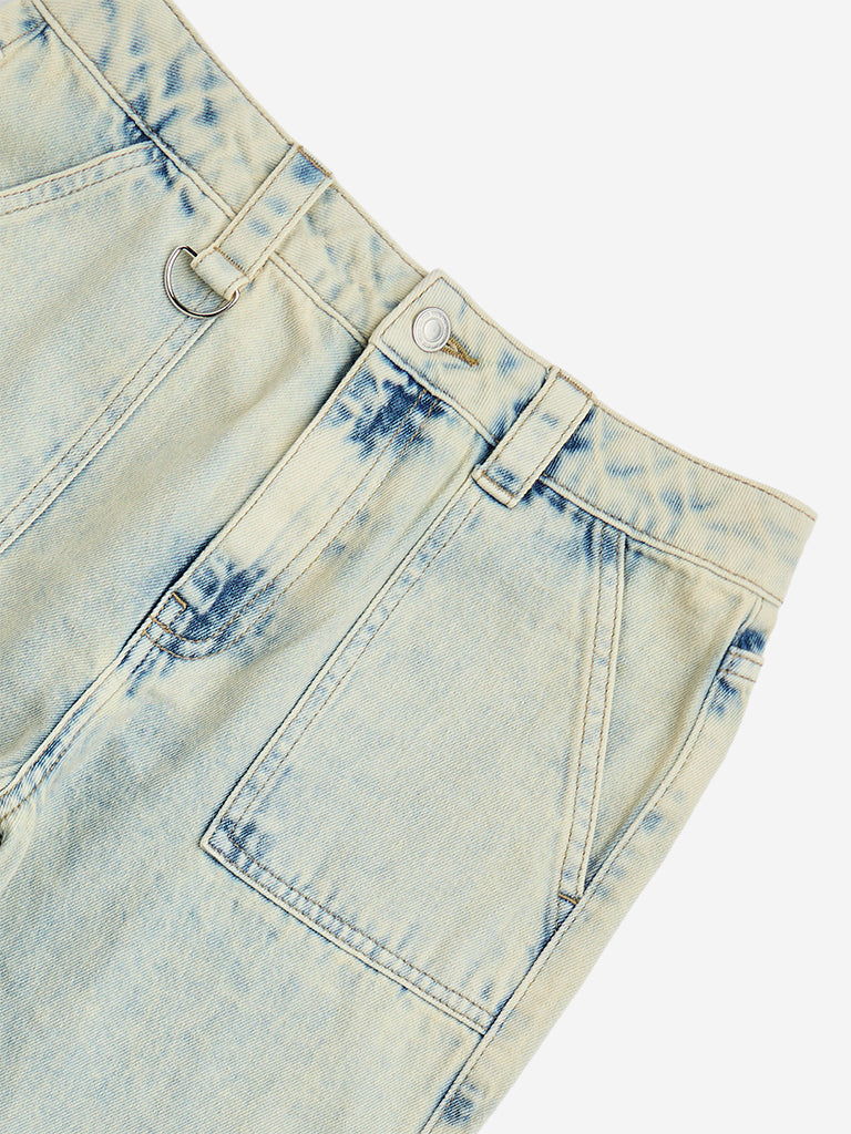 Y&F Kids Light Blue Faded Straight-Fit Mid-Rise Jeans - Image 4