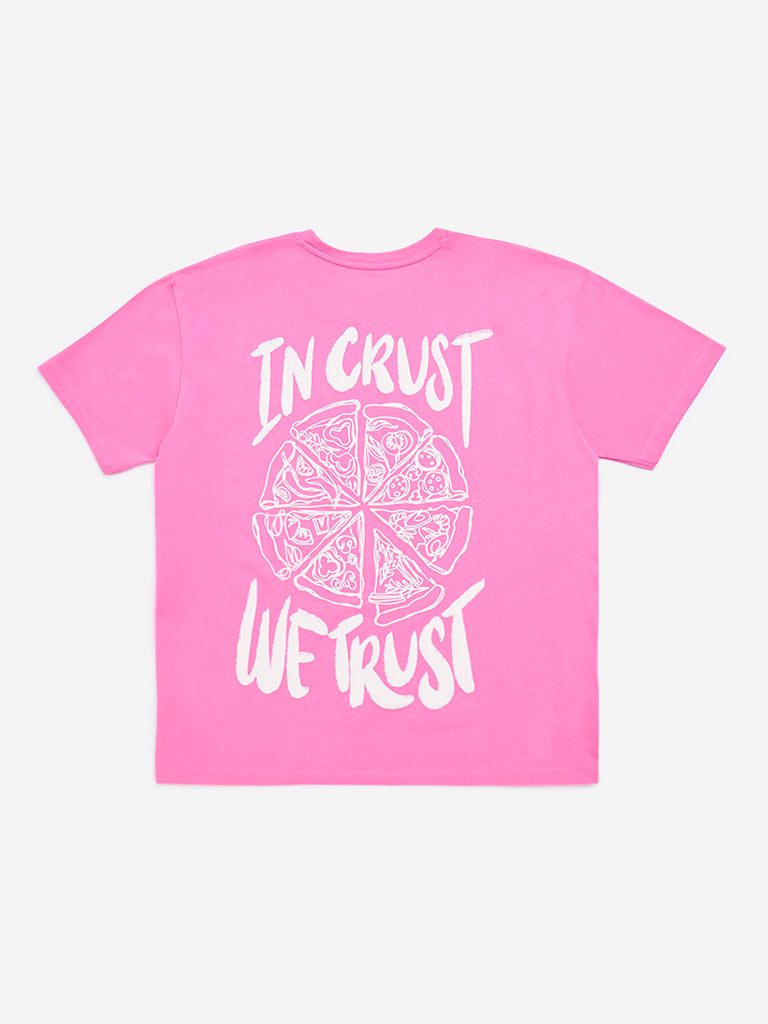 Y&F Kids Pink Typographic Cotton T-Shirt - Image 3