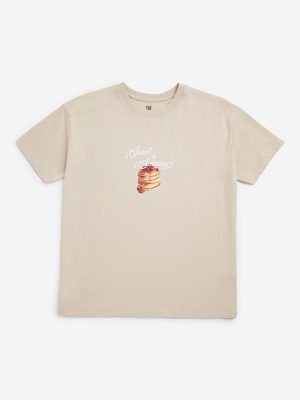 Y&F Kids Taupe Printed Cotton T-Shirt