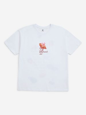 Y&F Kids White Printed Cotton T-Shirt