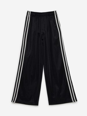Y&F Kids Black Stripe Printed Mid-Rise Track Pants