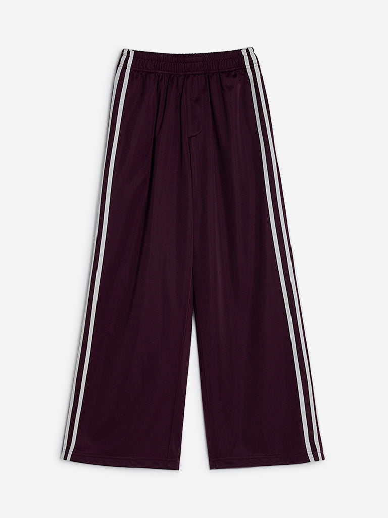 Y&F Kids Wine Stripe Printed Mid-Rise Track Pants
