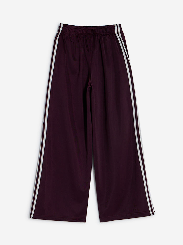 Y&F Kids Wine Stripe Printed Mid-Rise Track Pants - Image 3