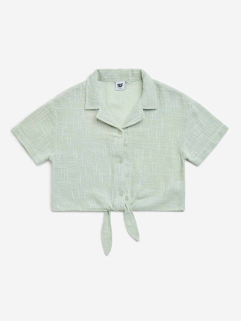 Y&F Kids Sage Tie-Up Detailed Cotton Shirt