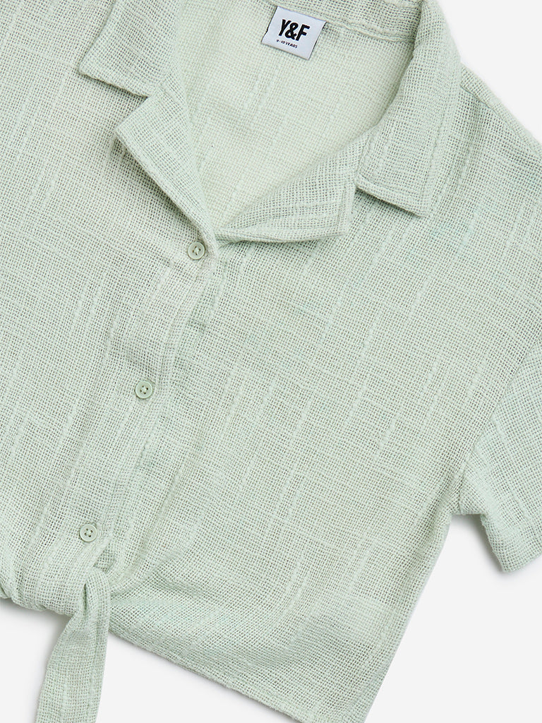 Y&F Kids Sage Tie-Up Detailed Cotton Shirt - Image 4