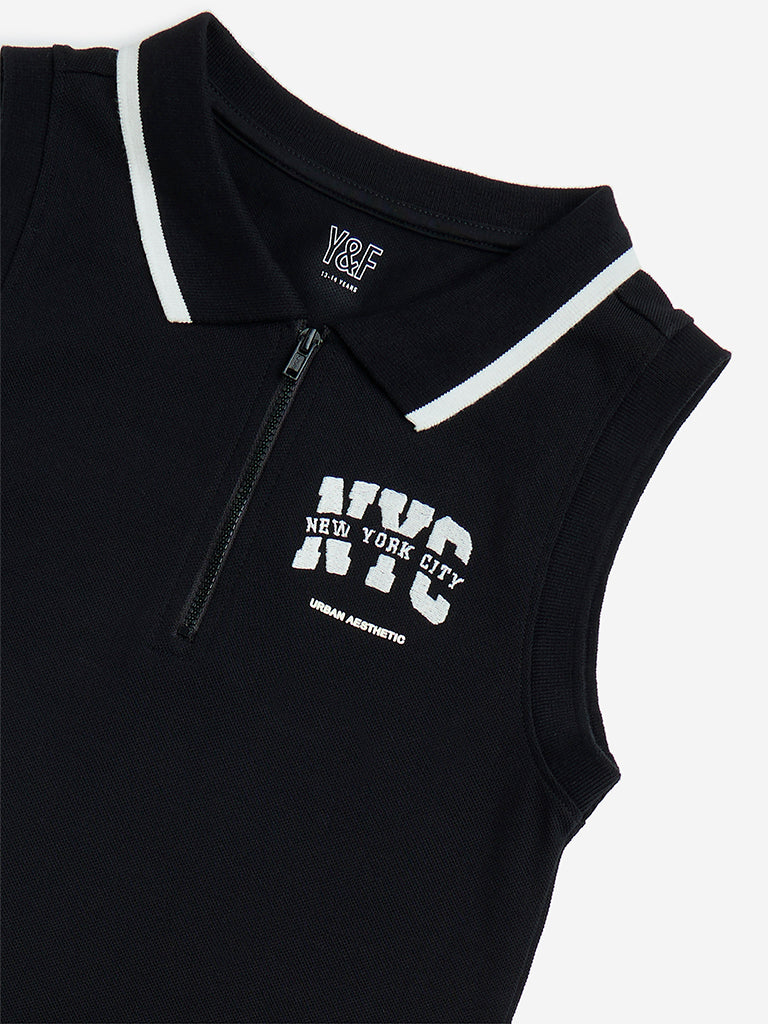 Y&F Kids Black Text Printed Cotton Tennis Dress - Image 3