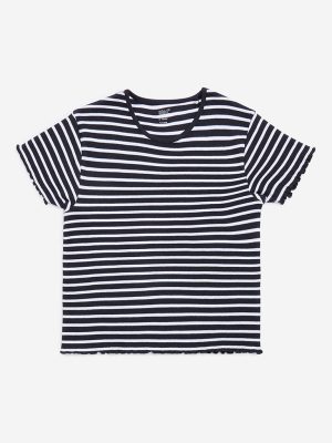 Y&F Kids Black Stripe Printed Cotton-Blend Top