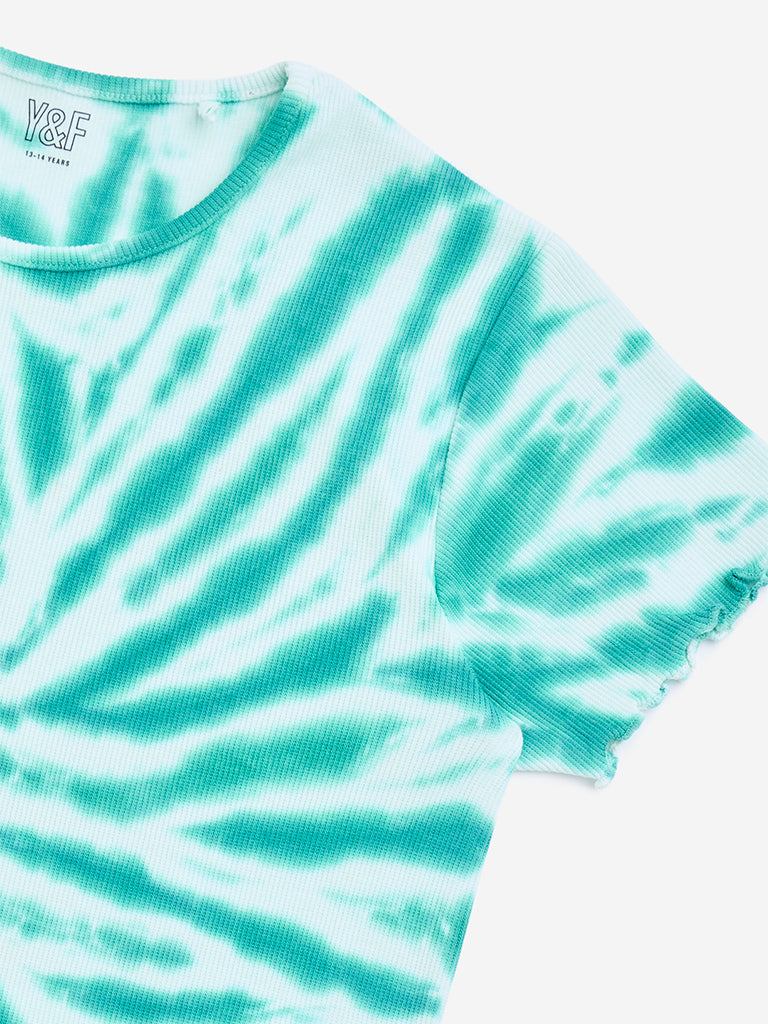 Y&F Kids Green Tie-Dye Printed Cotton-Blend Top - Image 4