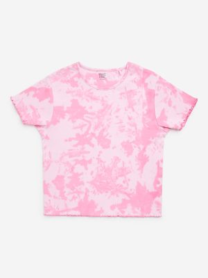 Y&F Kids Pink Tie-Dye Design Cotton-Blend T-Shirt