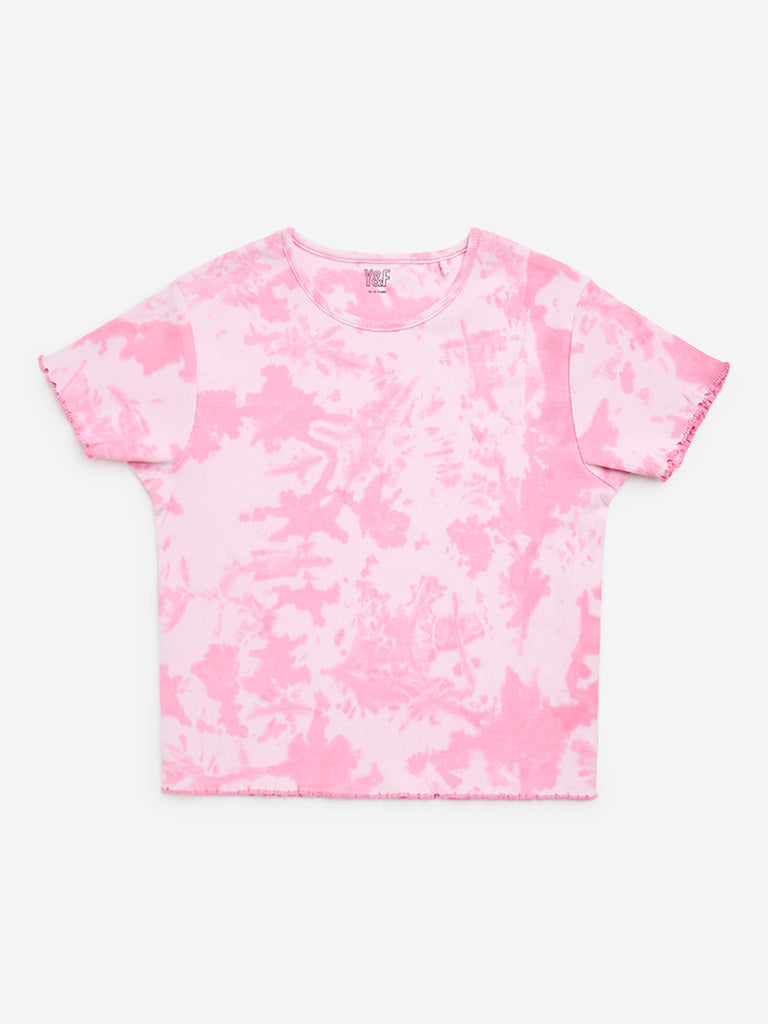 Y&F Kids Pink Tie-Dye Design Cotton-Blend T-Shirt