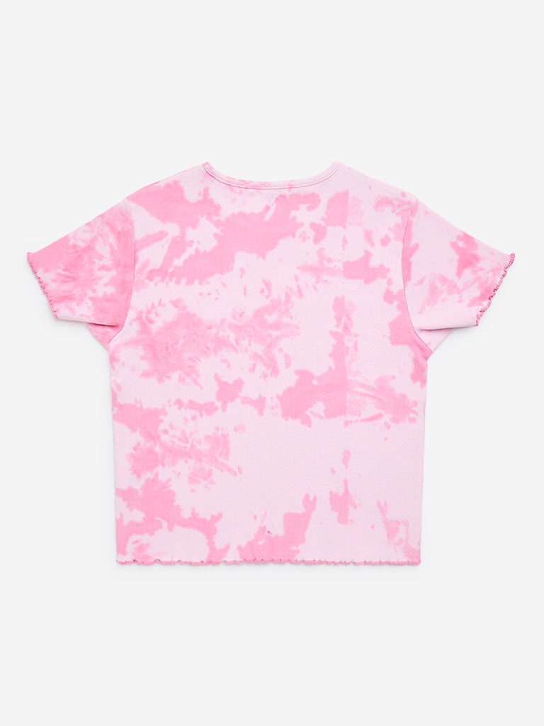Y&F Kids Pink Tie-Dye Design Cotton-Blend T-Shirt - Image 3