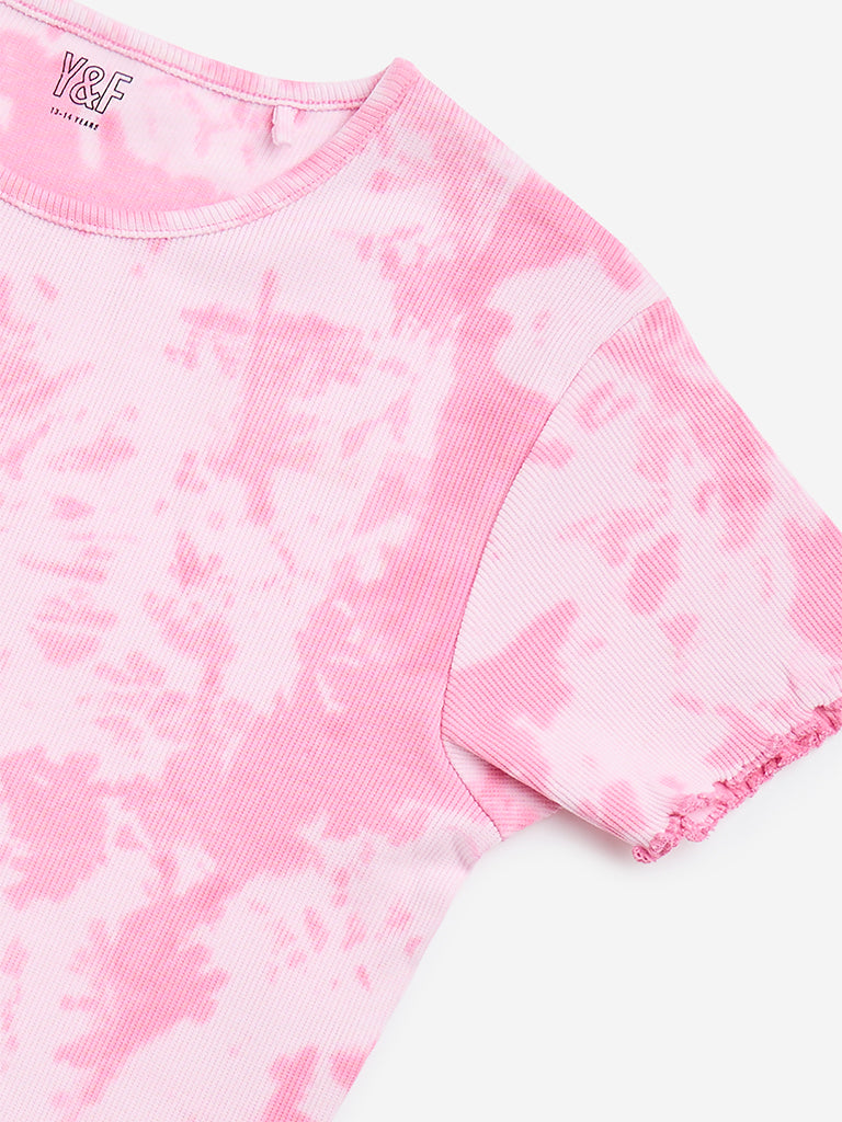 Y&F Kids Pink Tie-Dye Design Cotton-Blend T-Shirt - Image 4