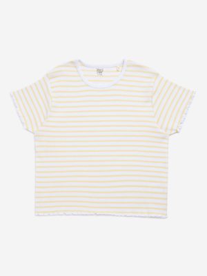 Y&F Kids Yellow Stripe Printed Cotton-Blend Top