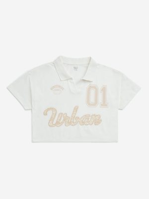 Y&F Kids White Text Embroidered Cotton Crop T-Shirt