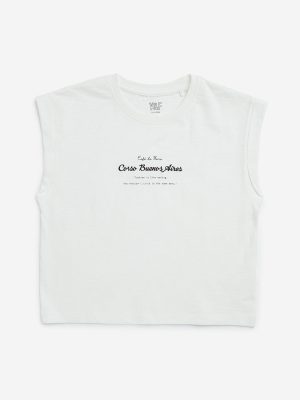 Y&F Kids White Text Printed Cotton T-Shirt