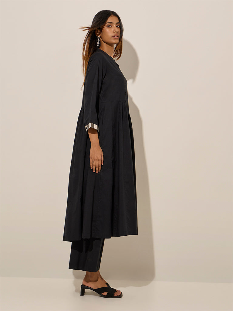 Utsa Black Solid Fit-and-Flare Kurta - Image 3