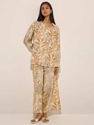 Utsa Beige Botanical Printed Cotton Tunic
