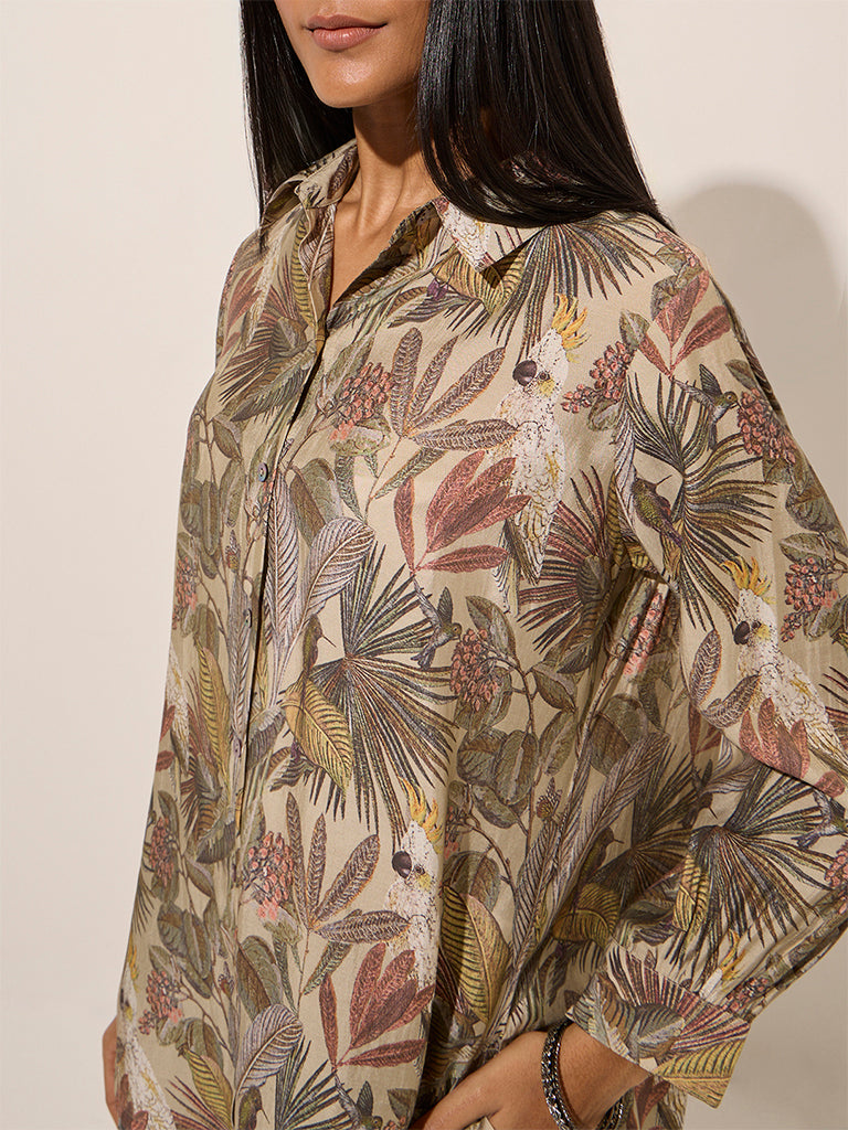 Utsa Brown Botanical Printed Tunic - Image 2