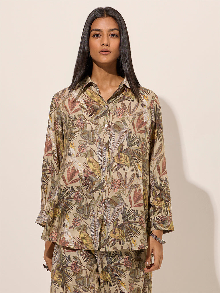 Utsa Brown Botanical Printed Tunic - Image 3